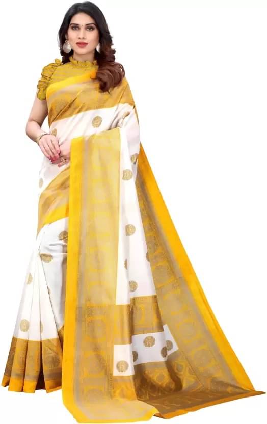 Saadhvi Cotton Silk Printed Saree With Unstitched Blouse Piece ( Yellow )     			Saadhvi Cotton Silk Printed Saree With Unstitched Blouse Piece ( Yellow )