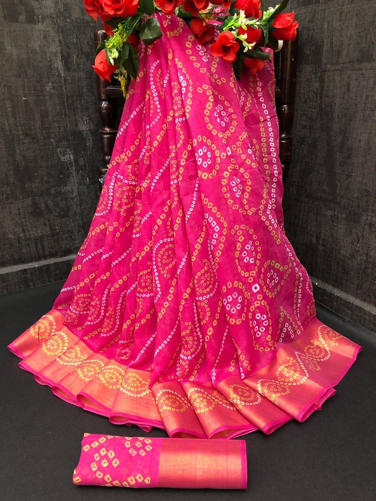     			Saadhvi Cotton Silk Printed Saree With Unstitched Blouse Piece ( Pink )