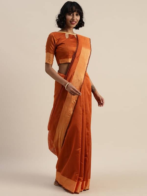 Saadhvi Cotton Silk Self Design Saree Without Blouse Piece ( Orange ) Saadhvi Cotton Silk Self Design Saree Without Blouse Piece ( Orange )