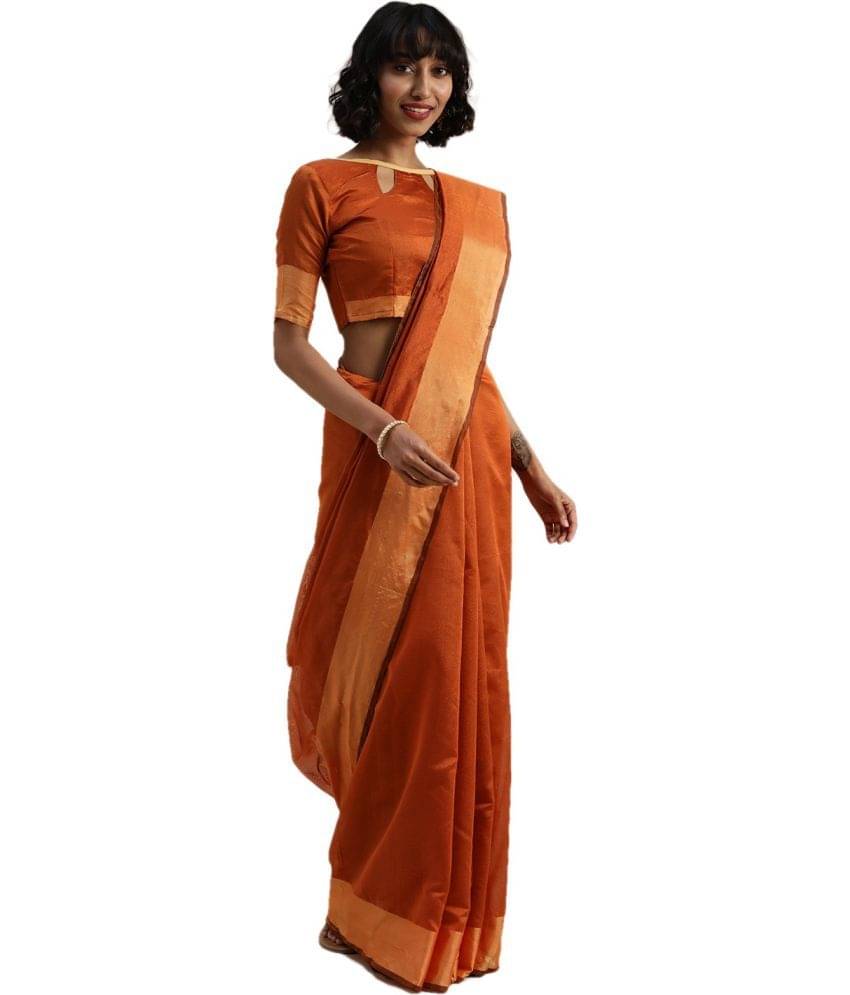 Saadhvi Cotton Silk Woven Saree Without Blouse Piece ( Orange ) Saadhvi Cotton Silk Woven Saree Without Blouse Piece ( Orange )