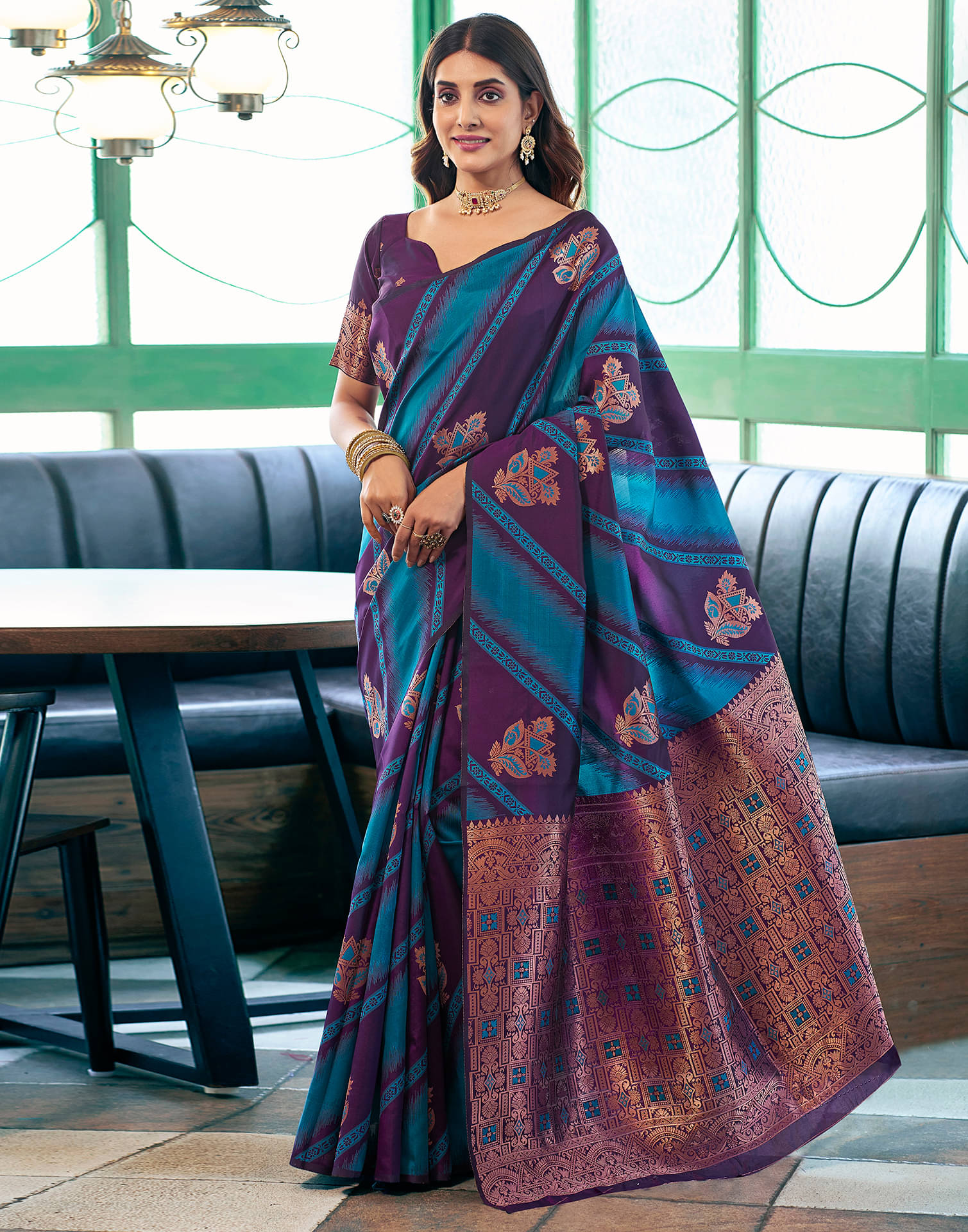     			Samah Silk Blend Woven Saree With Unstitched Blouse Piece ( Purple )