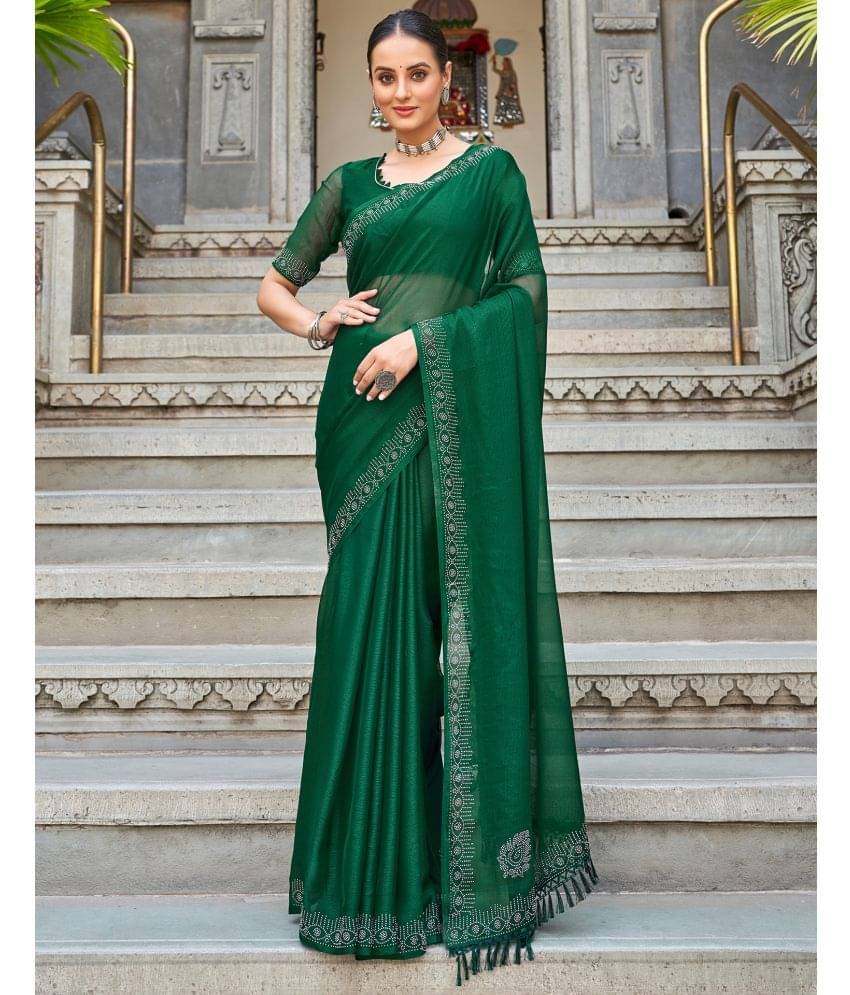 Satrani Chiffon Embellished Saree With Unstitched Blouse Piece ( Green ) Satrani Chiffon Embellished Saree With Unstitched Blouse Piece ( Green )