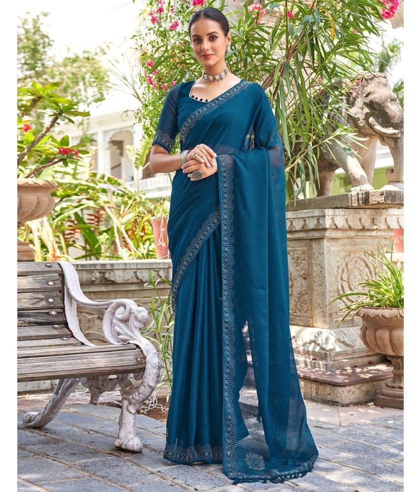 Satrani Chiffon Embellished Saree With Unstitched Blouse Piece ( Light Blue ) Satrani Chiffon Embellished Saree With Unstitched Blouse Piece ( Light Blue )