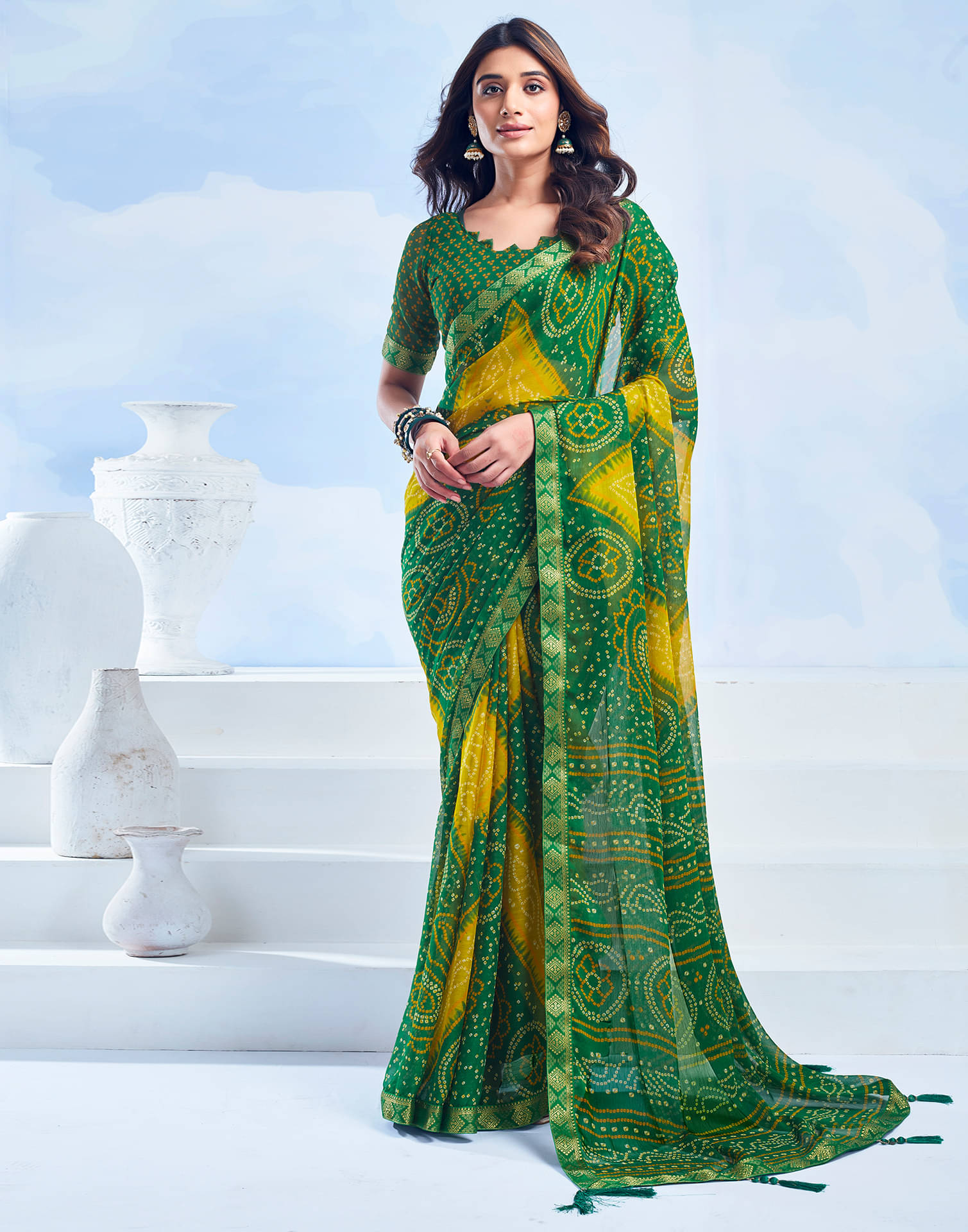 Satrani Chiffon Printed Saree With Unstitched Blouse Piece ( Green ) Satrani Chiffon Printed Saree With Unstitched Blouse Piece ( Green )