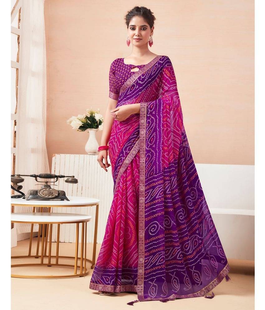     			Satrani Chiffon Printed Saree With Unstitched Blouse Piece ( Magenta )