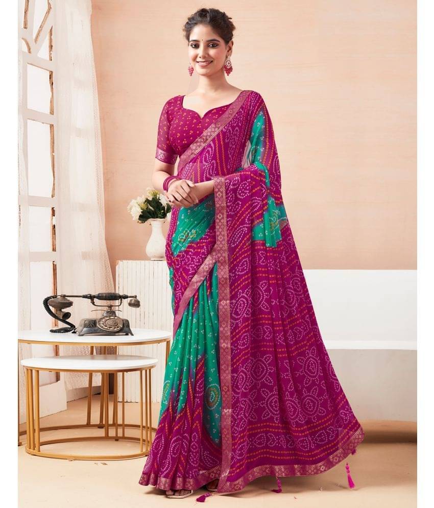     			Satrani Chiffon Printed Saree With Unstitched Blouse Piece ( Pink )
