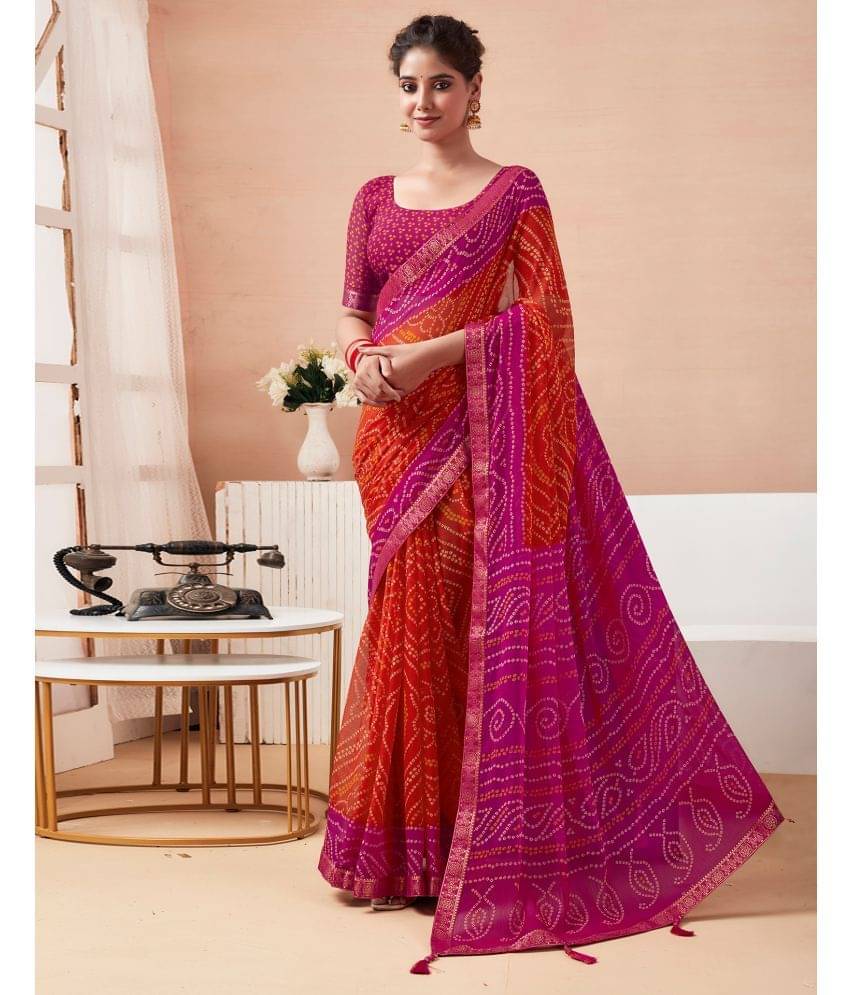     			Satrani Chiffon Printed Saree With Unstitched Blouse Piece ( Red )