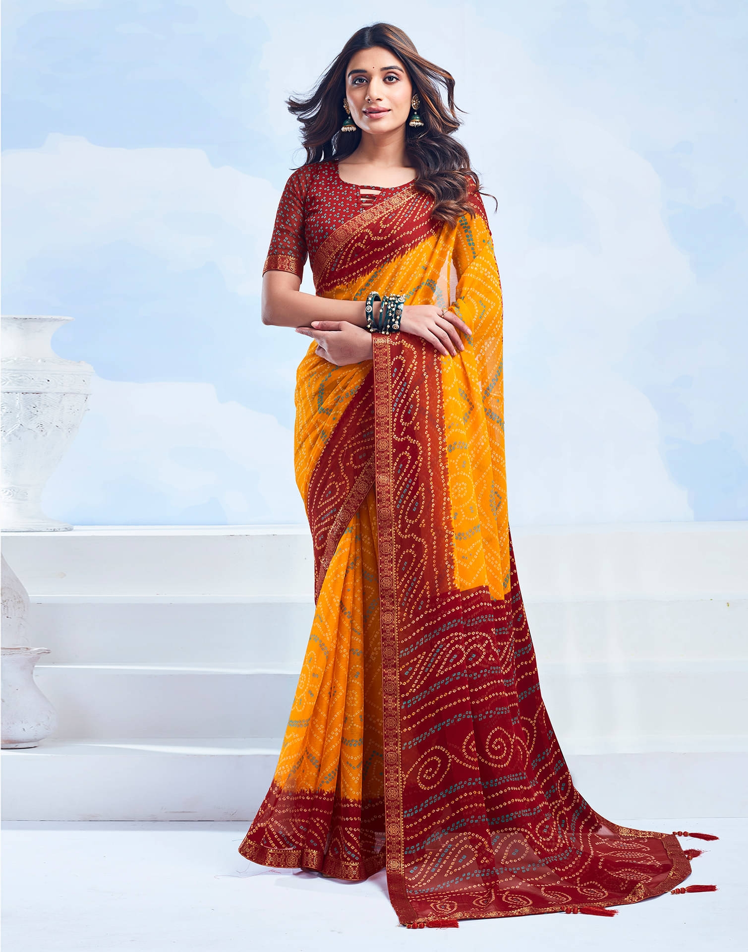 Satrani Chiffon Printed Saree With Unstitched Blouse Piece ( Yellow ) Satrani Chiffon Printed Saree With Unstitched Blouse Piece ( Yellow )