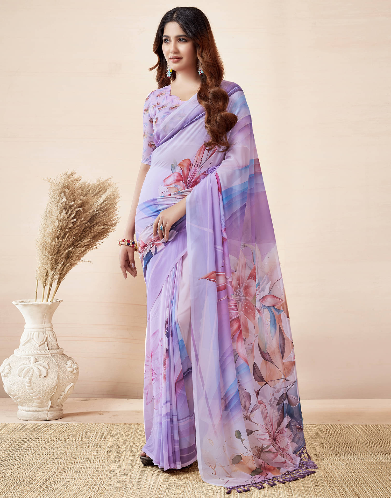 Satrani Georgette Printed Saree With Unstitched Blouse Piece ( Pink ) Satrani Georgette Printed Saree With Unstitched Blouse Piece ( Pink )
