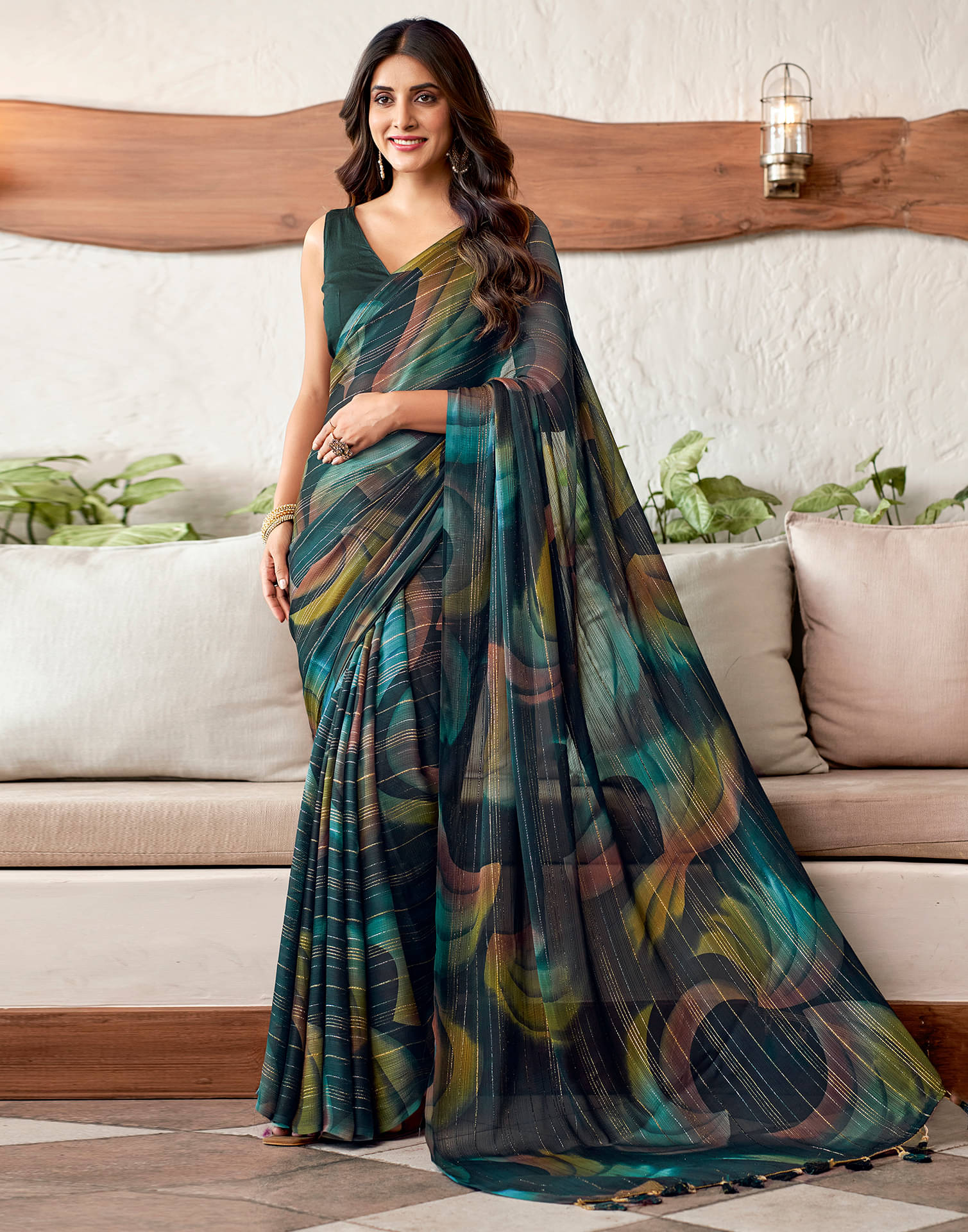 Satrani Georgette Printed Saree With Unstitched Blouse Piece ( Rama ) Satrani Georgette Printed Saree With Unstitched Blouse Piece ( Rama )