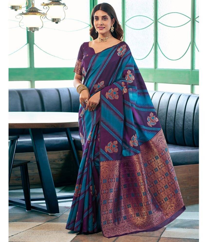     			Satrani Silk Blend Woven Saree With Unstitched Blouse Piece ( Purple )