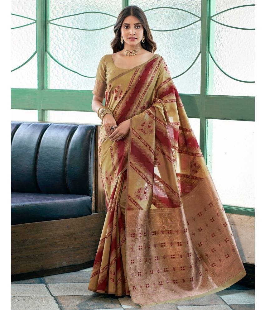     			Satrani Silk Blend Woven Saree With Unstitched Blouse Piece ( Beige )