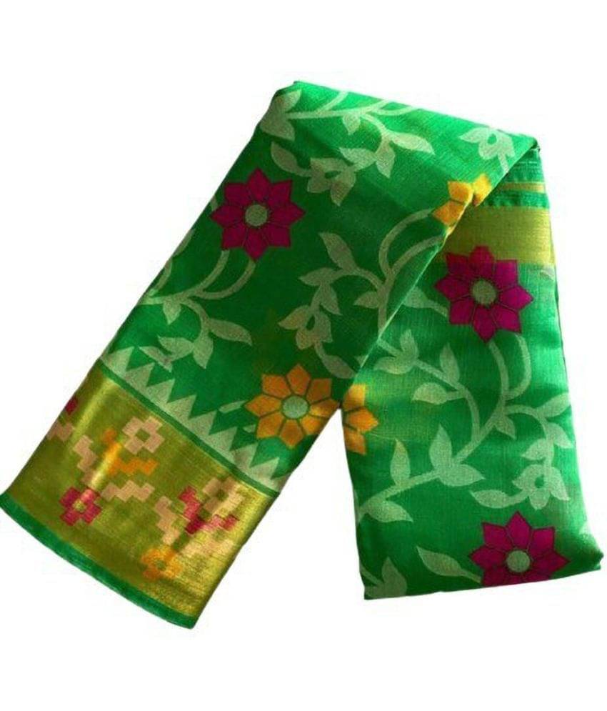 Vkaran Cotton Silk Applique Saree Without Blouse Piece ( Green ) Vkaran Cotton Silk Applique Saree Without Blouse Piece ( Green )
