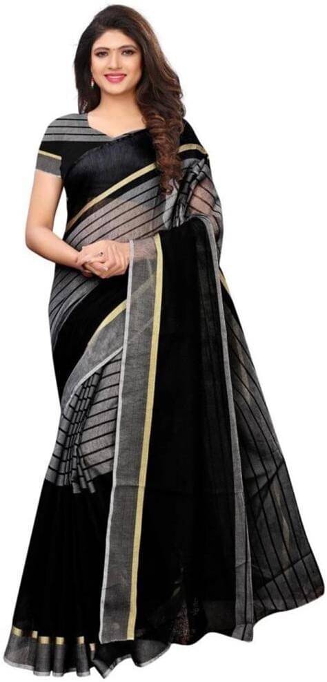     			Vkaran Net Cut Outs Saree With Unstitched Blouse Piece ( Black )