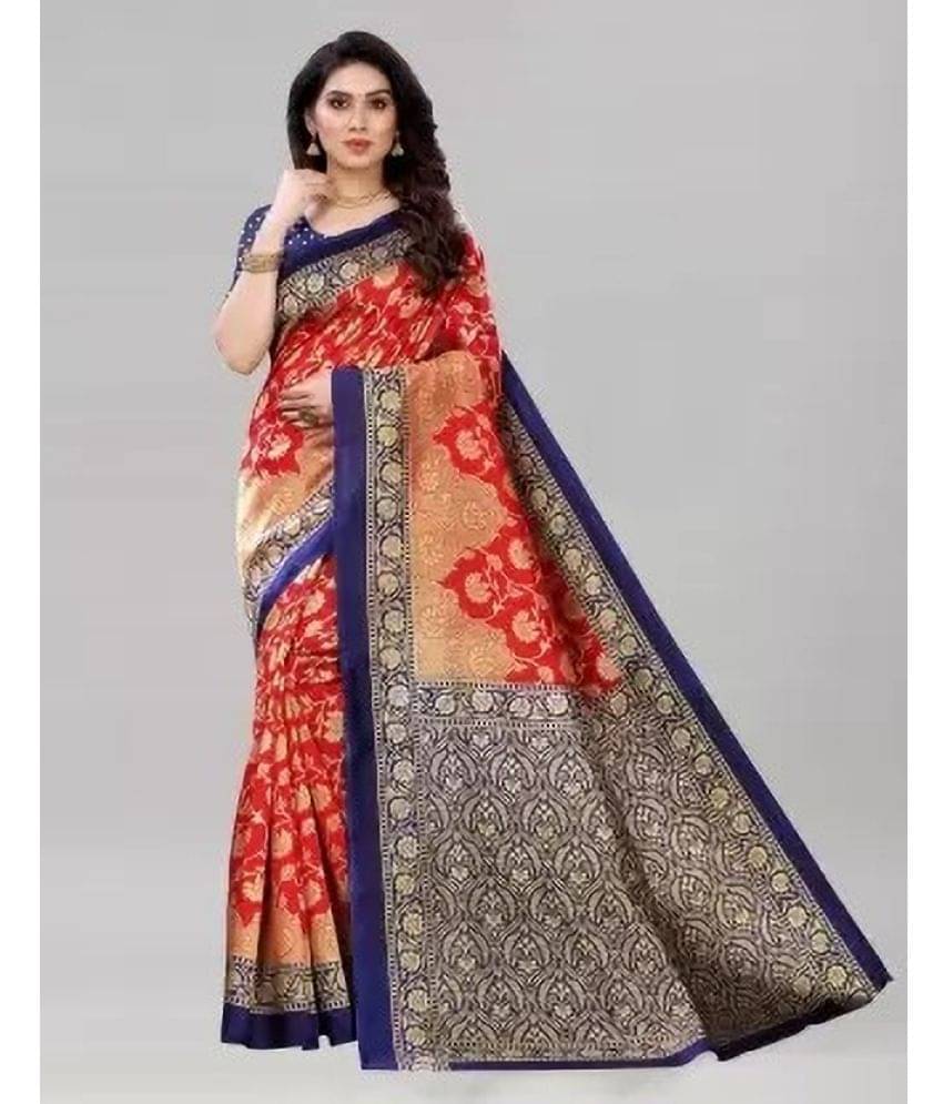     			Vkaran Net Cut Outs Saree With Unstitched Blouse Piece ( Red )