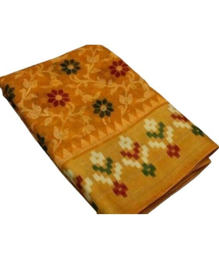     			Vkaran Net Cut Outs Saree With Unstitched Blouse Piece ( Yellow )