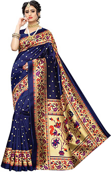     			Vkaran Net Cut Outs Saree With Unstitched Blouse Piece ( Navy Blue )