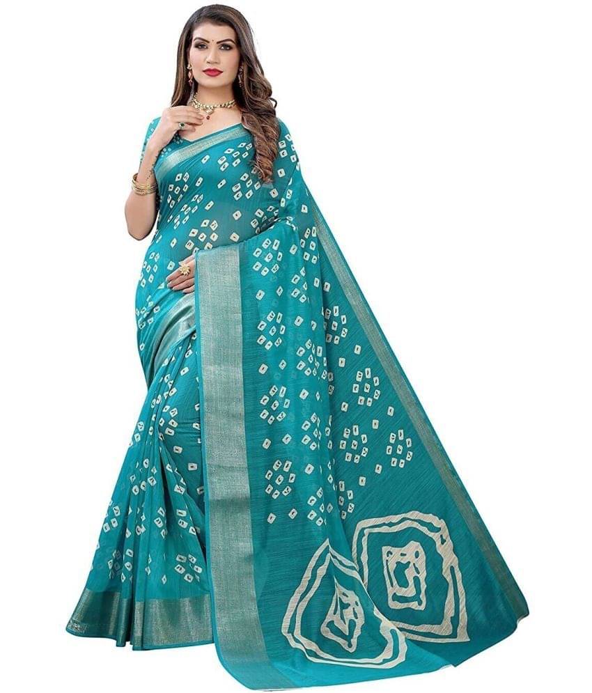     			Vkaran Net Cut Outs Saree With Unstitched Blouse Piece ( Turquoise )