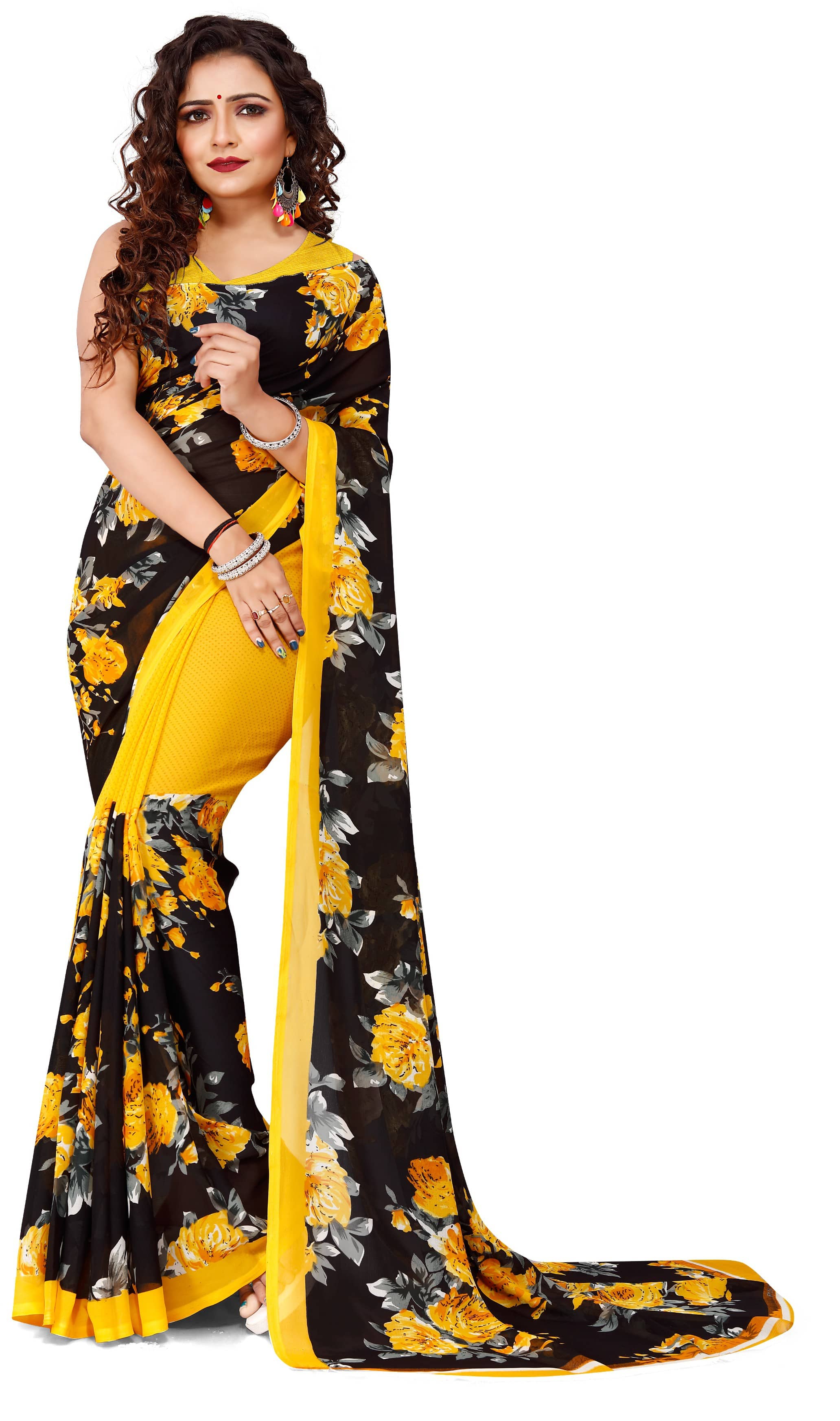 Vkaran Net Cut Outs Saree With Unstitched Blouse Piece ( Multicolor ) - Sarees | Buy online on ZillyBuy