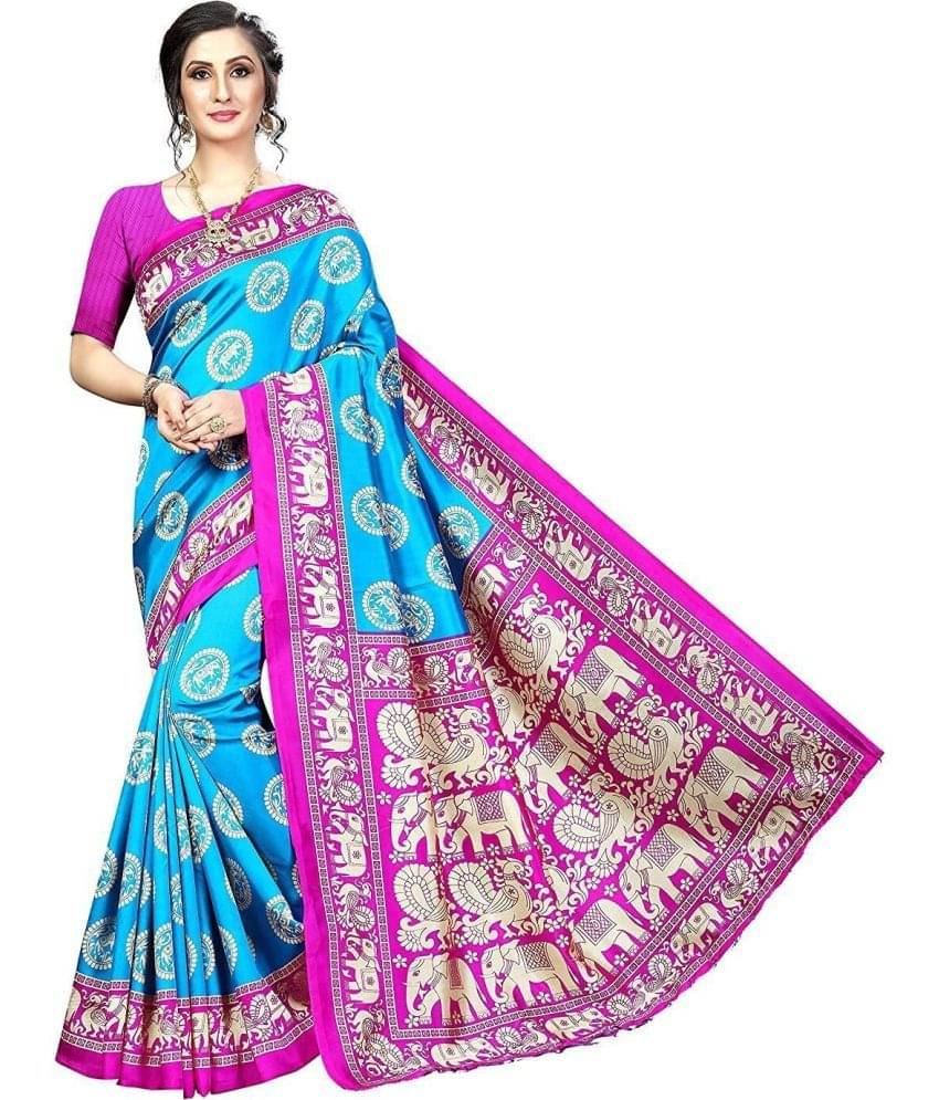     			Vkaran Net Cut Outs Saree With Unstitched Blouse Piece ( Blue )