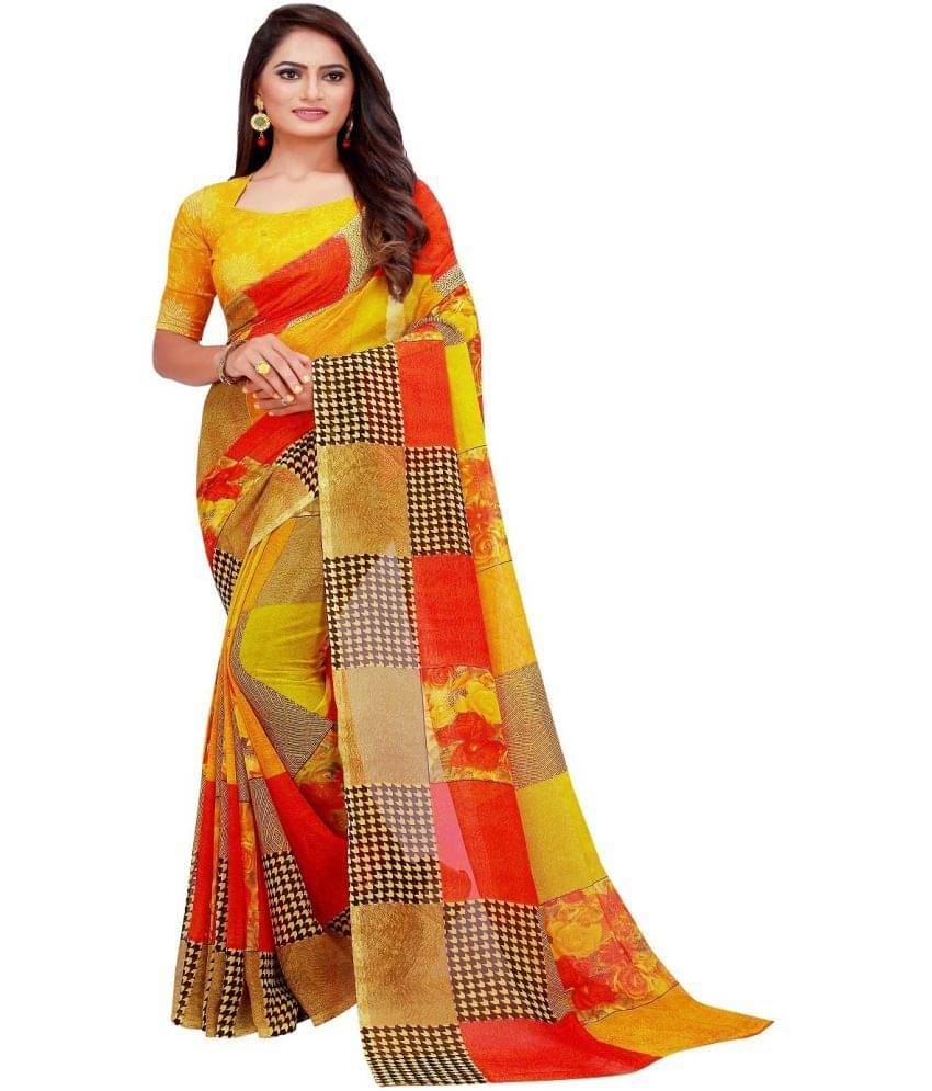     			Vkaran Net Cut Outs Saree With Unstitched Blouse Piece ( Multicolor )