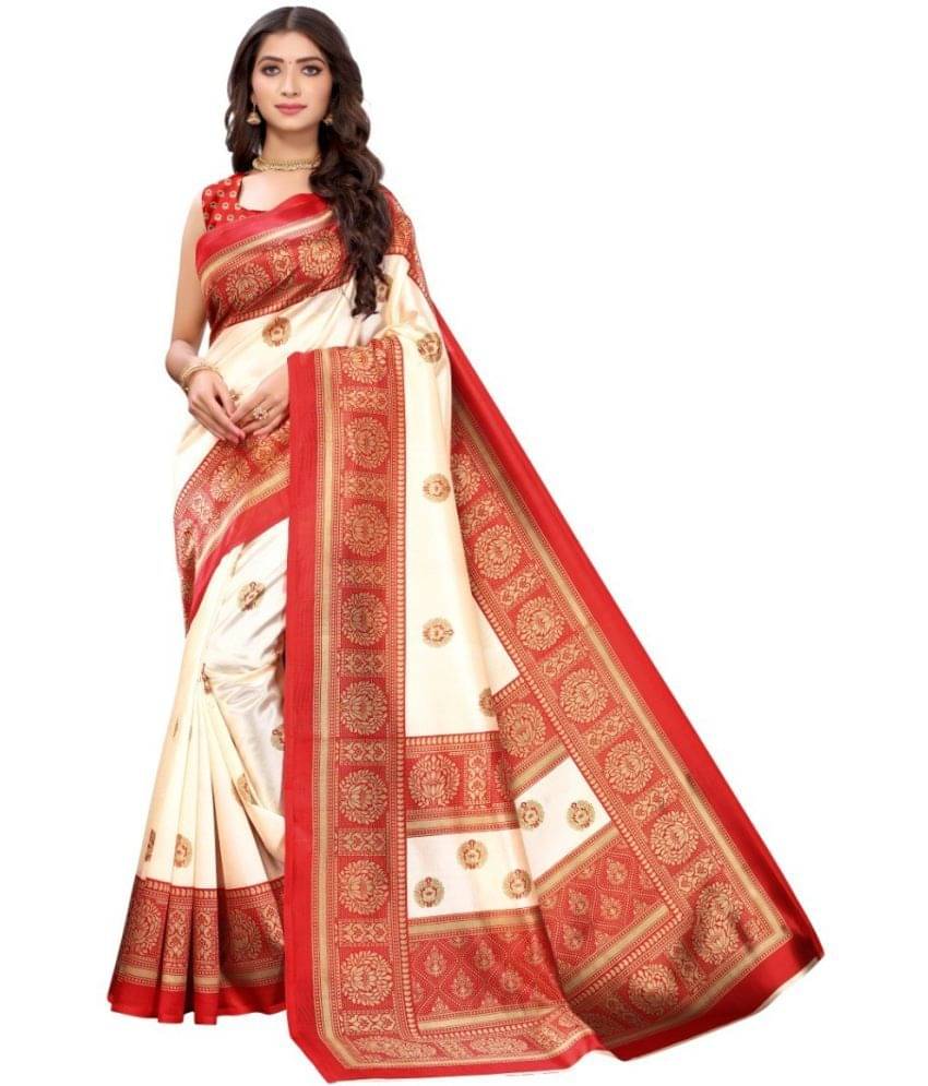     			Vkaran Net Cut Outs Saree With Unstitched Blouse Piece ( White )