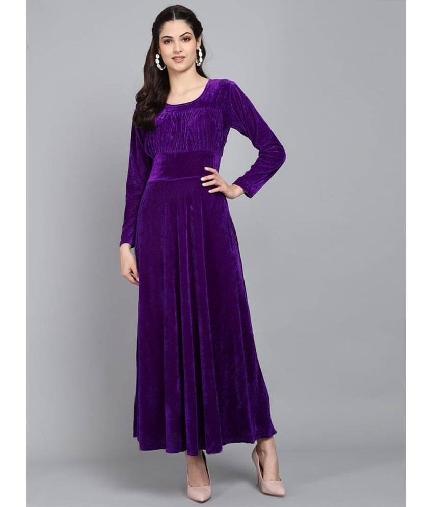     			Westchic Women Velvet Solid Fit & Flare Dress ( Purple )