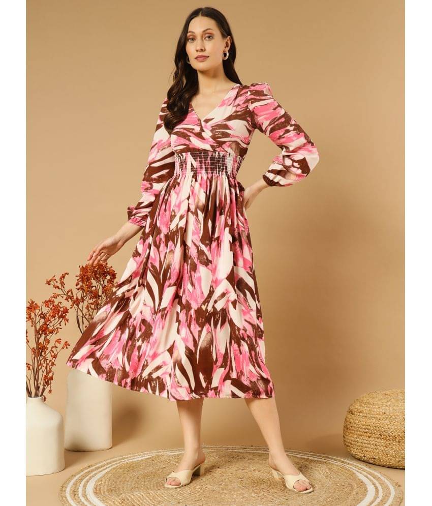 ZWERLON Crepe Printed Midi Women's Fit & Flare Dress - pink ( Pack of 1 ) ZWERLON Crepe Printed Midi Women's Fit & Flare Dress - pink ( Pack of 1 )