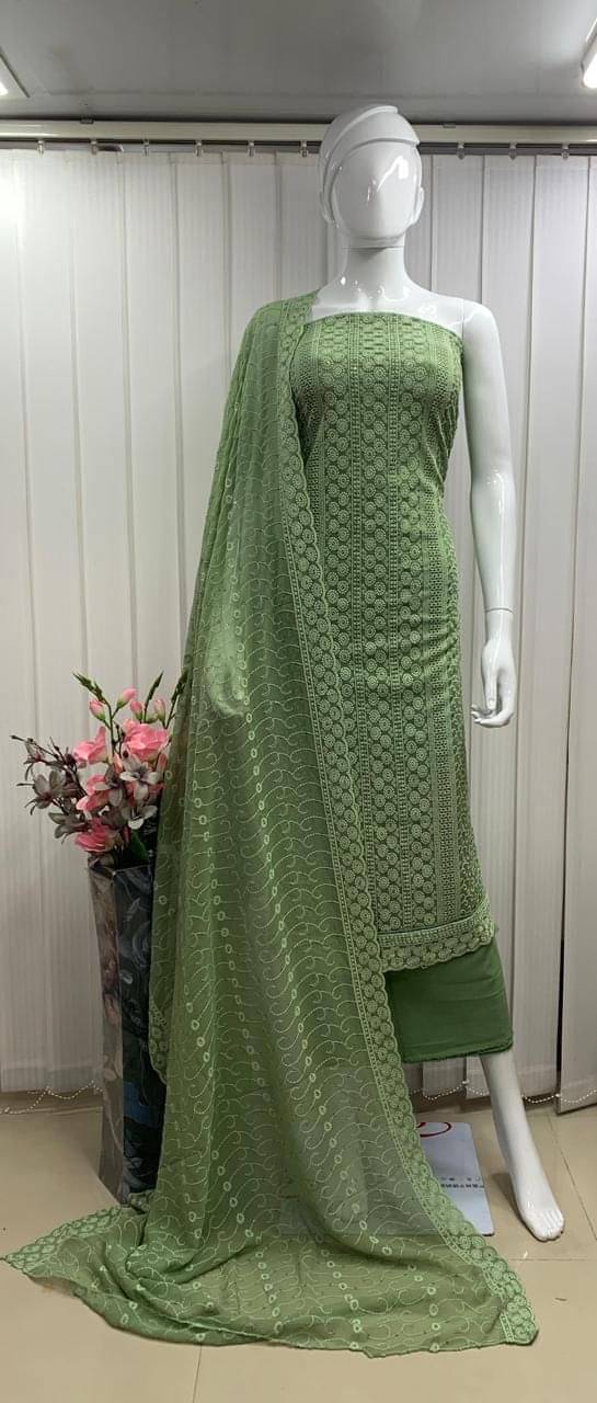 ALSHOP Unstitched Georgette Embellished Dress Material - Green ( Pack of 1 ) ALSHOP Unstitched Georgette Embellished Dress Material - Green ( Pack of 1 )