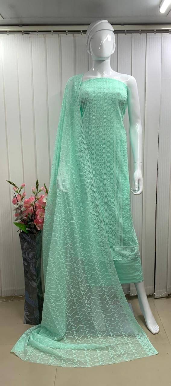 ALSHOP Unstitched Georgette Embellished Dress Material - Light Blue ( Pack of 1 ) ALSHOP Unstitched Georgette Embellished Dress Material - Light Blue ( Pack of 1 )