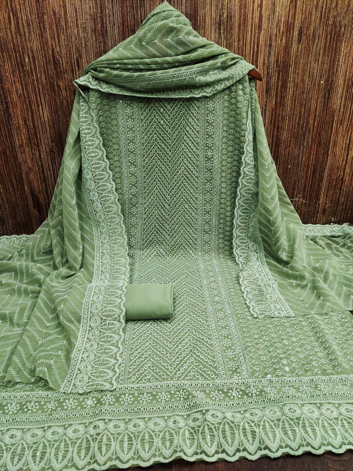     			ALSHOP Unstitched Georgette Embroidered Dress Material - Green ( Pack of 1 )