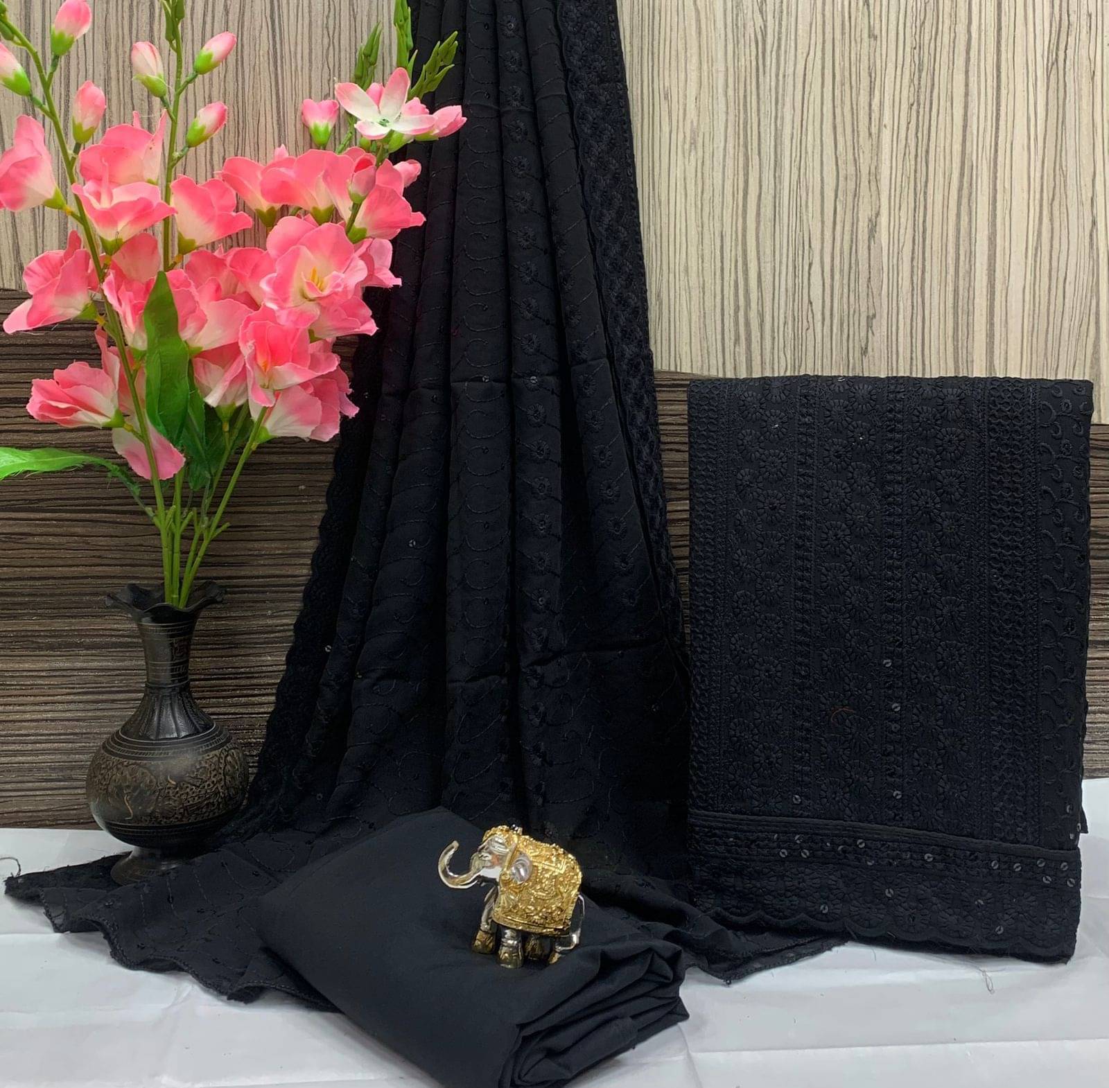ALSHOP Unstitched Georgette Self Design Dress Material - Black ( Pack of 1 ) ALSHOP Unstitched Georgette Self Design Dress Material - Black ( Pack of 1 )