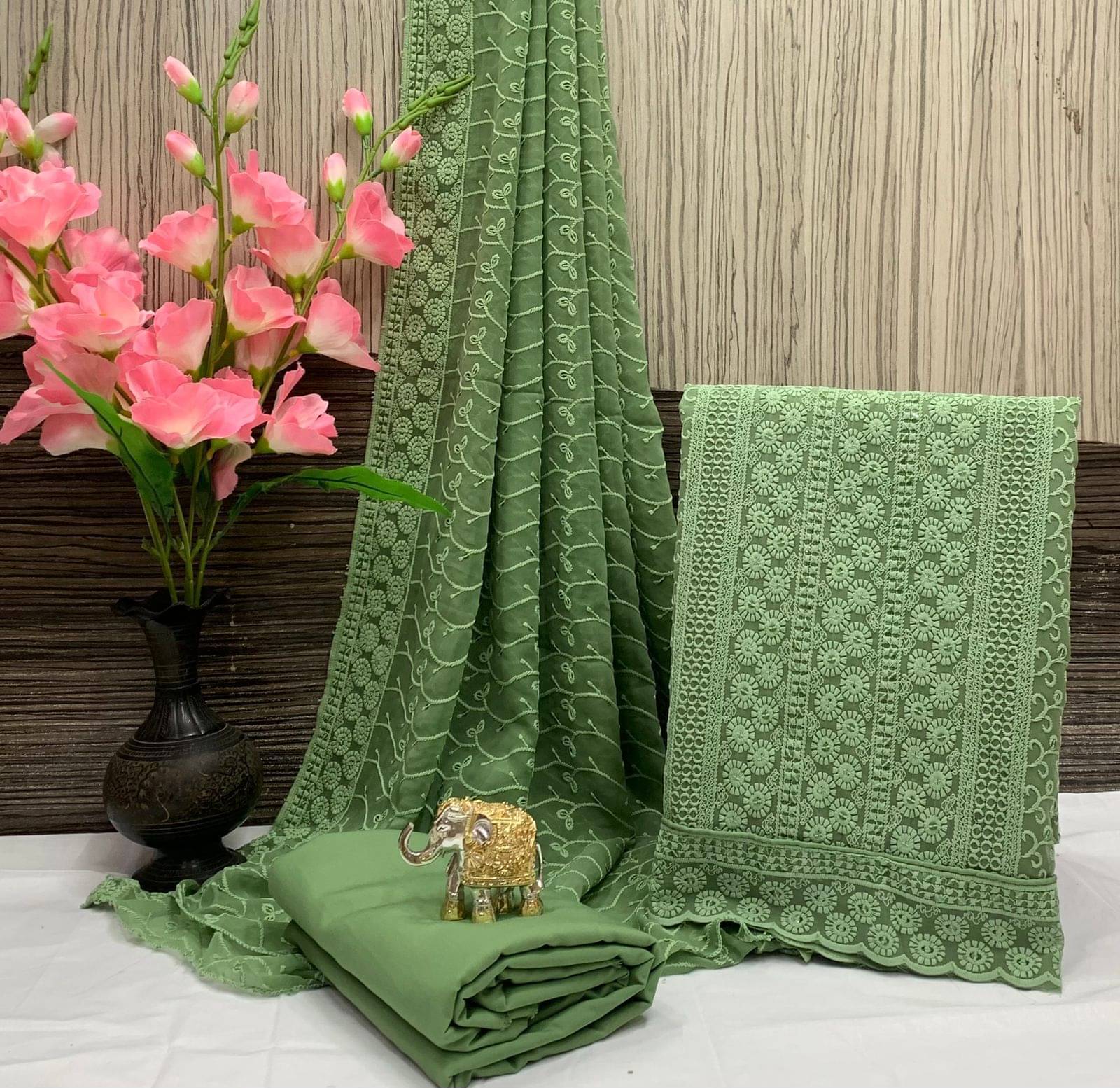 ALSHOP Unstitched Georgette Self Design Dress Material - Green ( Pack of 1 ) ALSHOP Unstitched Georgette Self Design Dress Material - Green ( Pack of 1 )