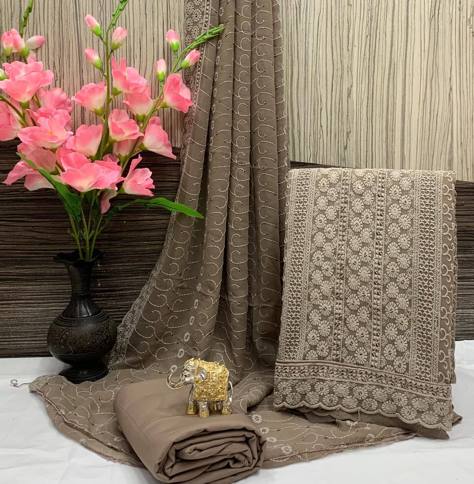 ALSHOP Unstitched Georgette Self Design Dress Material - Brown ( Pack of 1 ) ALSHOP Unstitched Georgette Self Design Dress Material - Brown ( Pack of 1 )