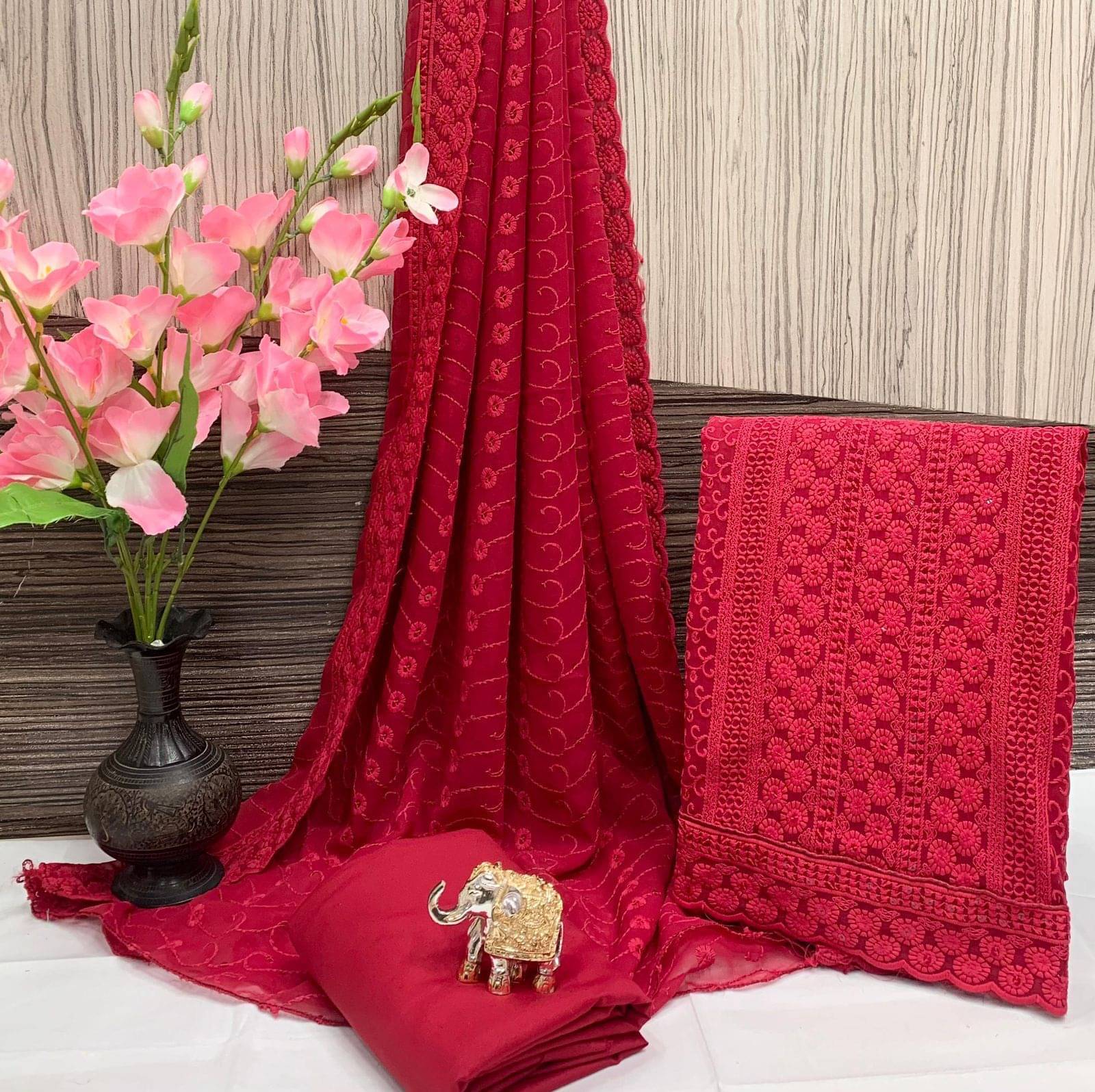     			ALSHOP Unstitched Georgette Self Design Dress Material - Maroon ( Pack of 1 )