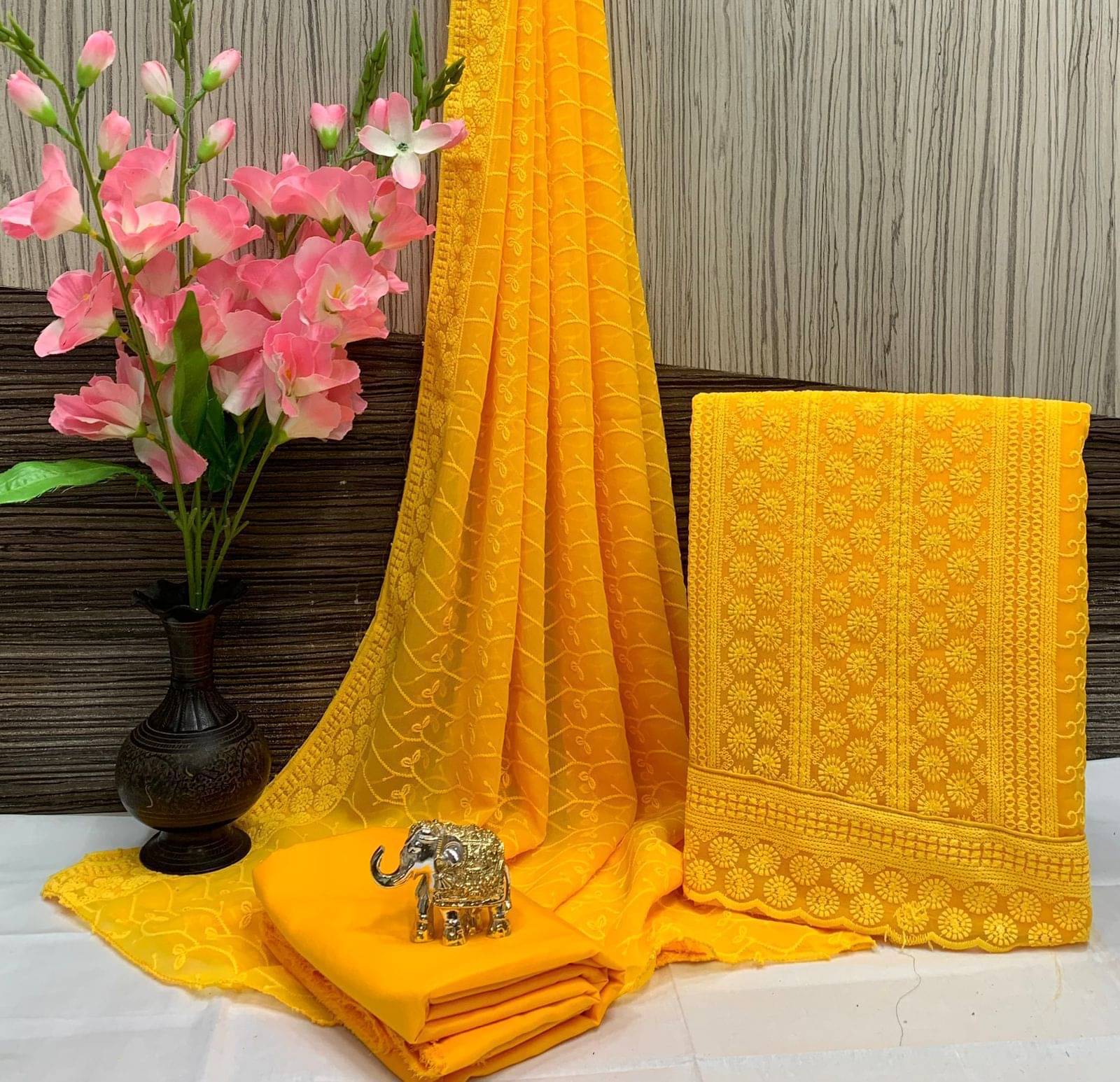     			ALSHOP Unstitched Georgette Self Design Dress Material - Yellow ( Pack of 1 )