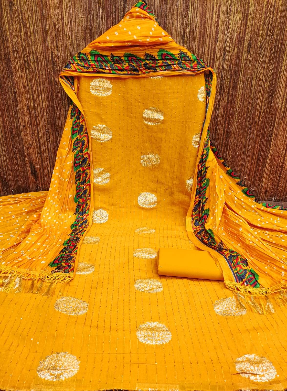 ALSHOP Unstitched Jacquard Embellished Dress Material - Yellow ( Pack of 1 ) ALSHOP Unstitched Jacquard Embellished Dress Material - Yellow ( Pack of 1 )