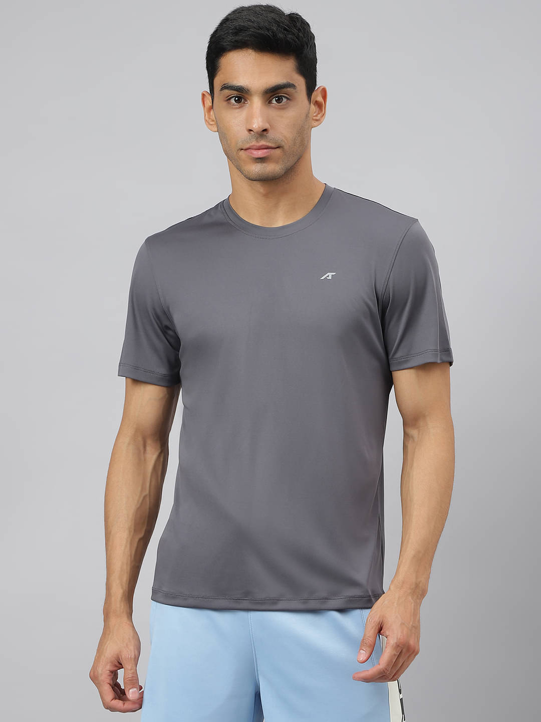 Alcis Grey Polyester Slim Fit Men's Sports T-Shirt ( Pack of 1 ) Alcis Grey Polyester Slim Fit Men's Sports T-Shirt ( Pack of 1 )