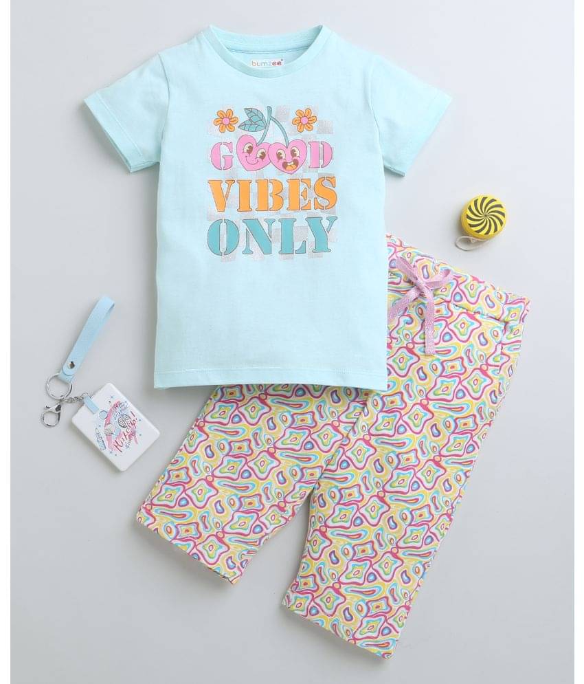     			BUMZEE Pack of 1 Girls Cotton Top With Capris ( Sky Blue )