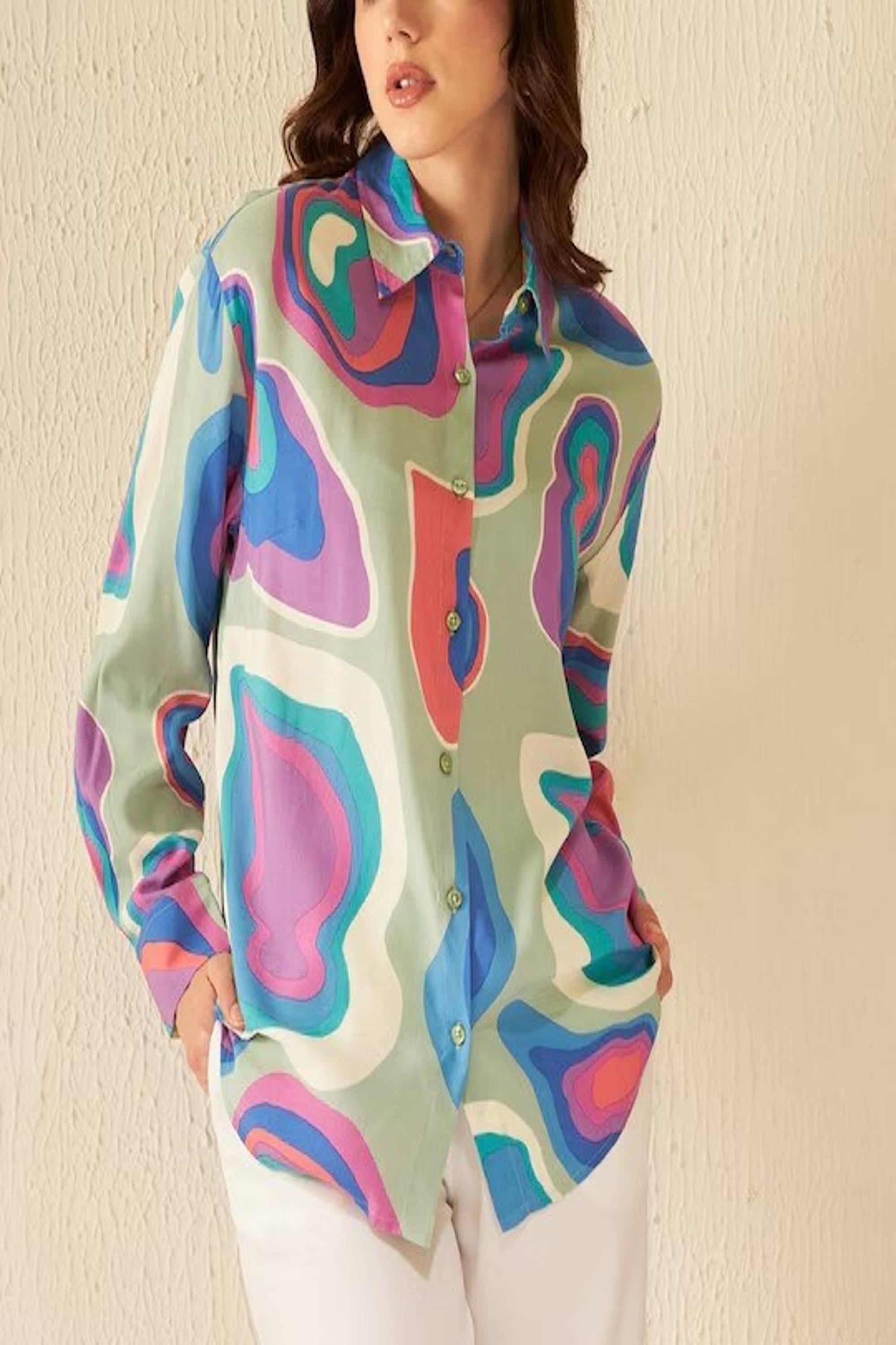 COOL AND CASUAL Women Printed Cotton Shirt ( Multicolor ) COOL AND CASUAL Women Printed Cotton Shirt ( Multicolor )