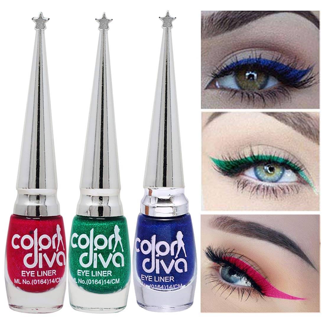     			Color Diva Eye Liner, Long-Lasting, Water Resistant, 6ml (Pink, Green, Blue)