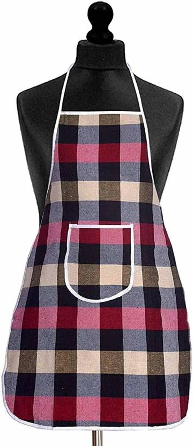 Crosmo Cotton Checks Kitchen Apron with 1 Center Pocket ( Pack of 1 )