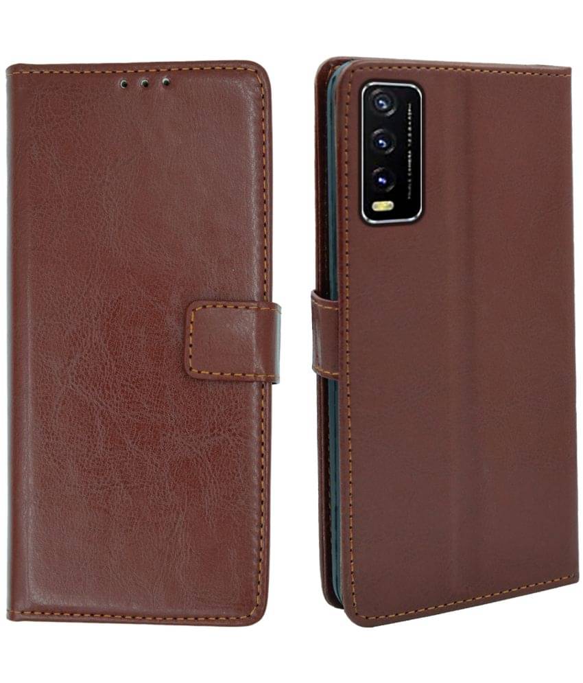 ERAFLABBY Brown Flip Cover Artificial Leather Compatible For Vivo Y20 ( Pack of 1 ) ERAFLABBY Brown Flip Cover Artificial Leather Compatible For Vivo Y20 ( Pack of 1 )