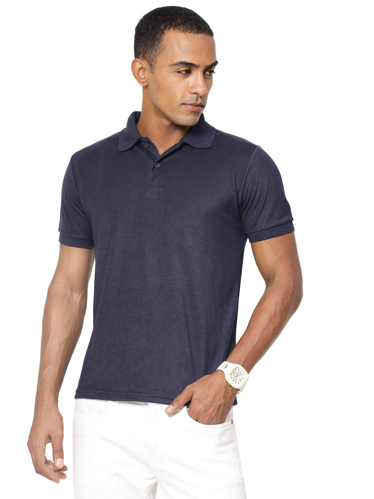     			Fundoo Pack of 1 Polyester Regular Fit Solid Half Sleeves Men's Polo T Shirt ( Navy Blue )