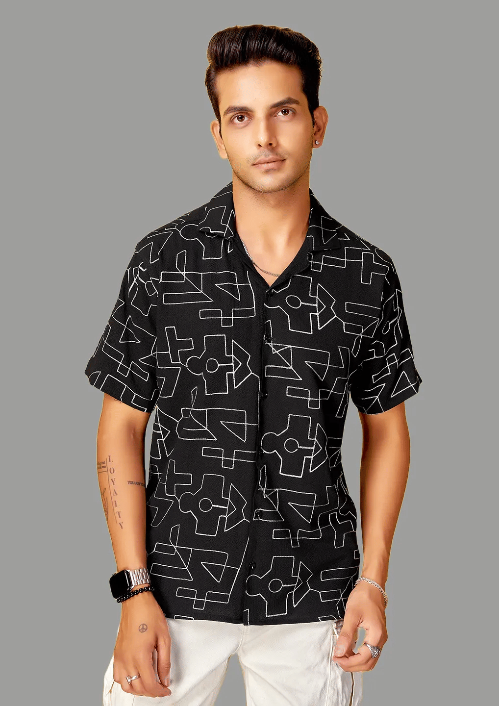 HARPITA Cotton Blend Oversized Fit Embroidered Half Sleeves Men's Casual Shirt - Black ( Pack of 1 ) HARPITA Cotton Blend Oversized Fit Embroidered Half Sleeves Men's Casual Shirt - Black ( Pack of 1 )