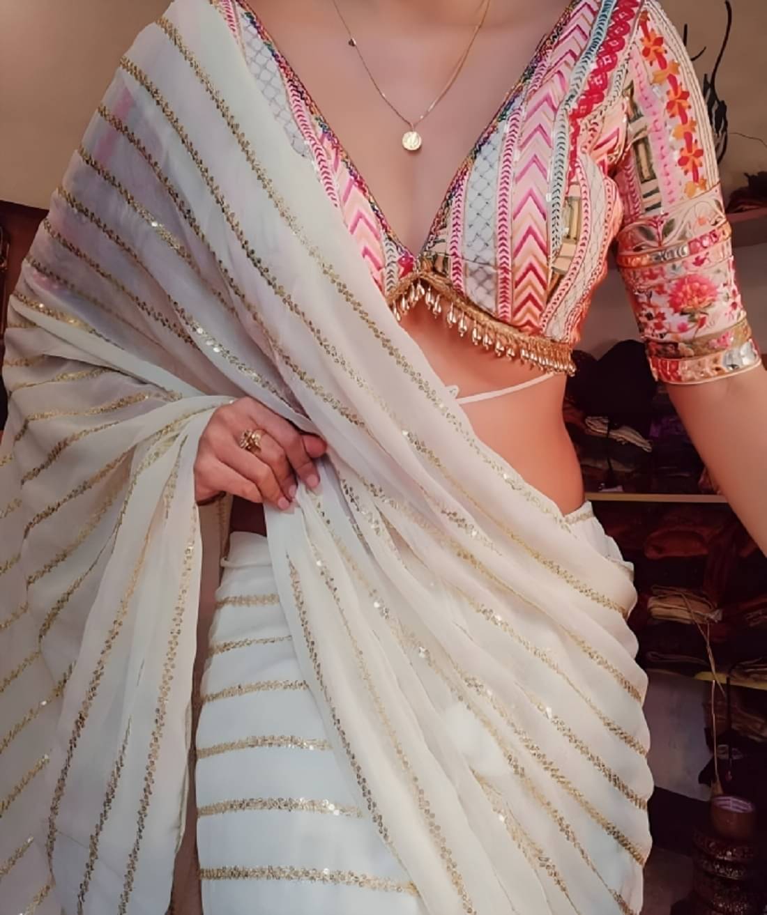 JULEE Georgette Embroidered Saree With Unstitched Blouse Piece ( White ) JULEE Georgette Embroidered Saree With Unstitched Blouse Piece ( White )