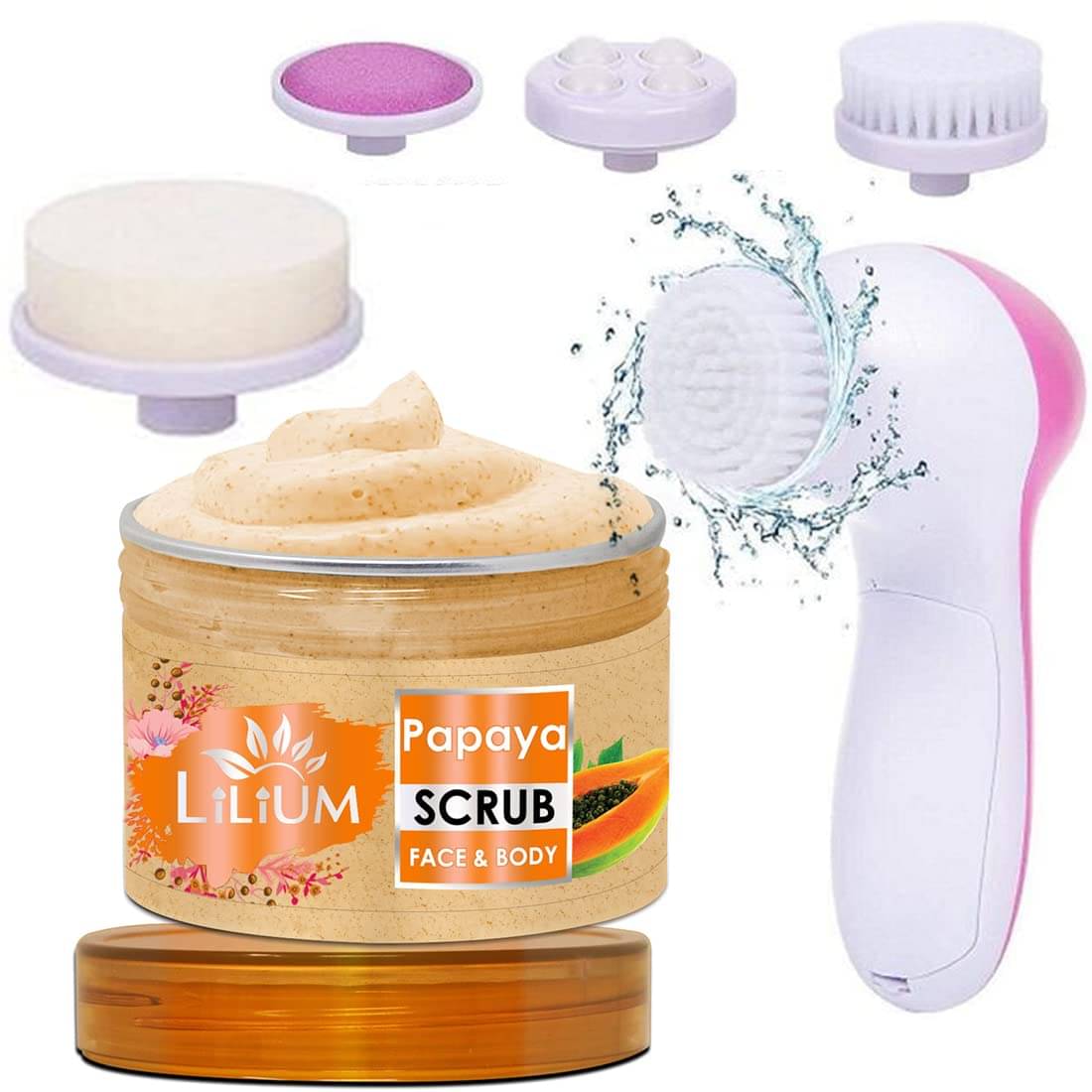     			Lilium Papaya Face & Body Scrub & Multifunction 5in1 Massager (250g)
