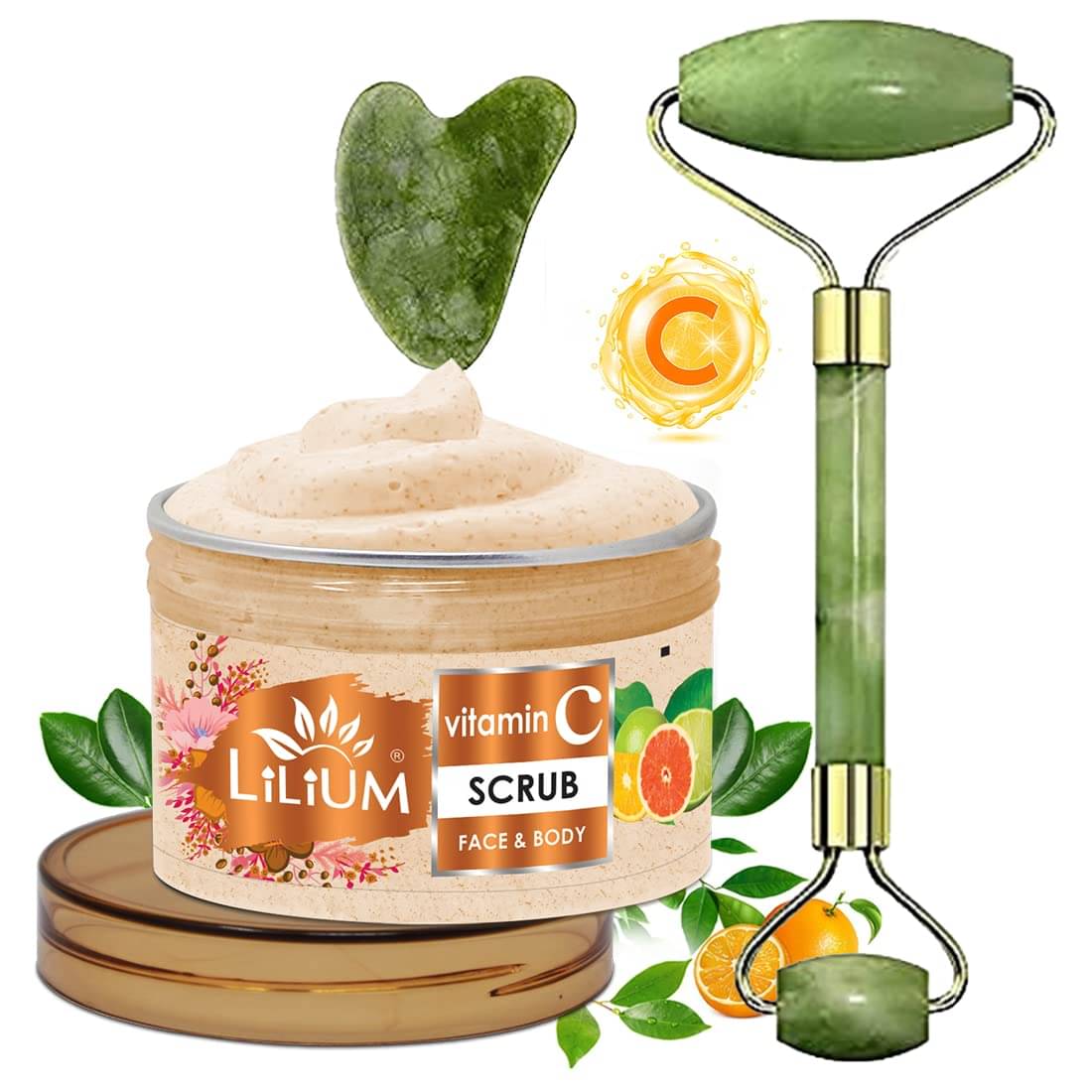    			Lilium Vitamin C Face & Body Scrub, 250g with Double Side Face Roller
