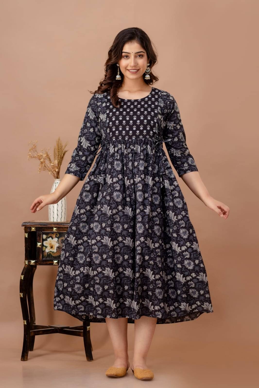 Nevisha Style Black Cotton Maternity Kurta Single Nevisha Style Black Cotton Maternity Kurta Single