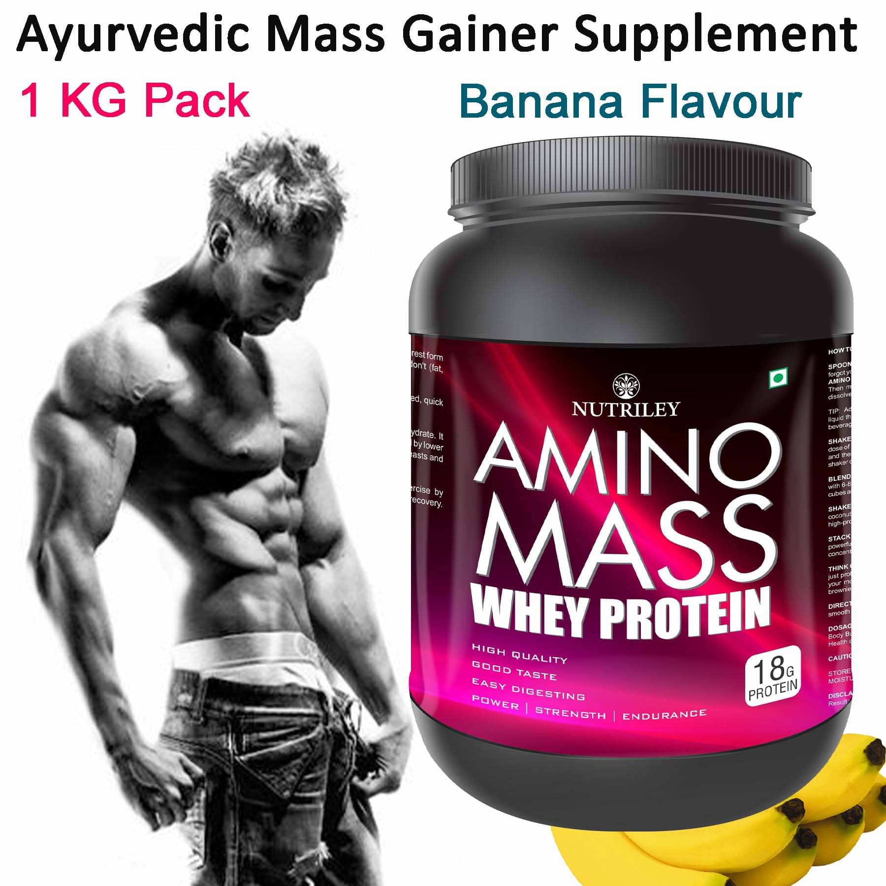 Nutriley Amino Mass Whey Protein ( 1000 gm , Banana - Flavour ) Nutriley Amino Mass Whey Protein ( 1000 gm , Banana - Flavour )